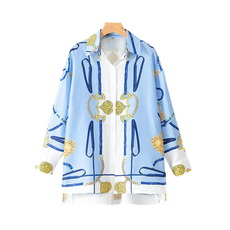 Women Chain Print Oversize Blouse Asymmetric Long Sleeve Turn Down Collar Shirt Loose Casual Office Work Ladies Top
Women Chain Print Oversize Blouse Asymmetric Long Sleeve Turn Down Collar Shirt Loose Casual Office Work Ladies Top