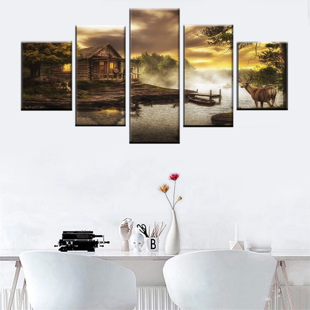 HD printing cottage painting lake painting poster canvas wall artist living decoration living room modern mural 5 panel modular
HD printing cottage painting lake painting poster canvas wall artist living decoration living room modern mural 5 panel modular