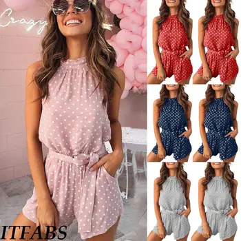 New Women Ladies Fashion Casual Summer Playsuit Polka Dot Belt Sleeveless Playsuit With Pocket Beach Holiday Wear
New Women Ladies Fashion Casual Summer Playsuit Polka Dot Belt Sleeveless Playsuit With Pocket Beach Holiday Wear