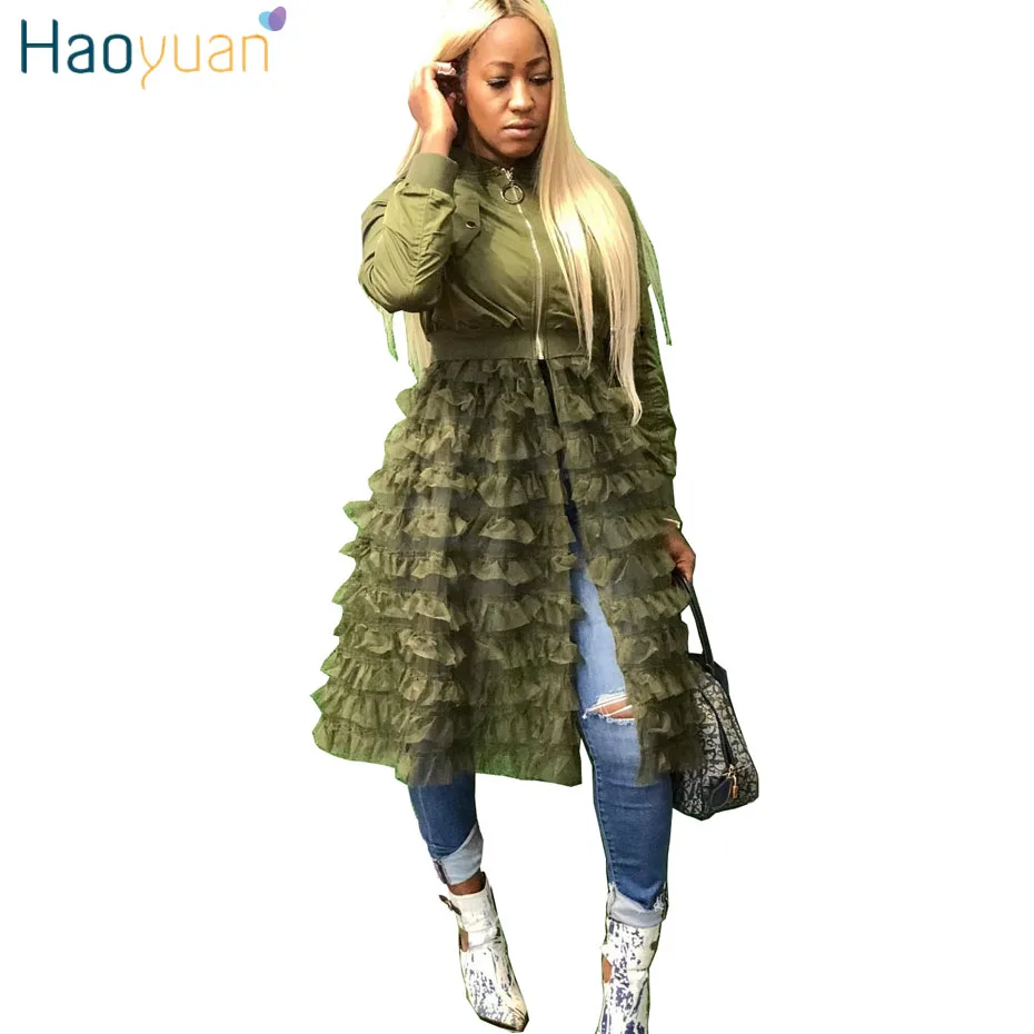 HAOYUAN Jacket Womens Clothes Korean Harajuku Bomber Jacket Full Sleeve Streetwear Fashion Autumn Army Green Hem Mesh Long Coats
HAOYUAN Jacket Womens Clothes Korean Harajuku Bomber Jacket Full Sleeve Streetwear Fashion Autumn Army Green Hem Mesh Long Coats