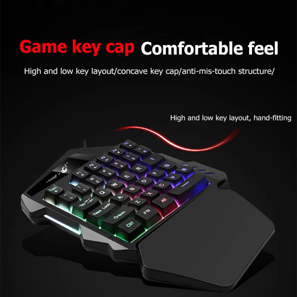 

USB Wired Single Hand Gaming Keyboard Mix-color Backlit 35 Keys Game Keypad for Home Office PC Computer Desktop