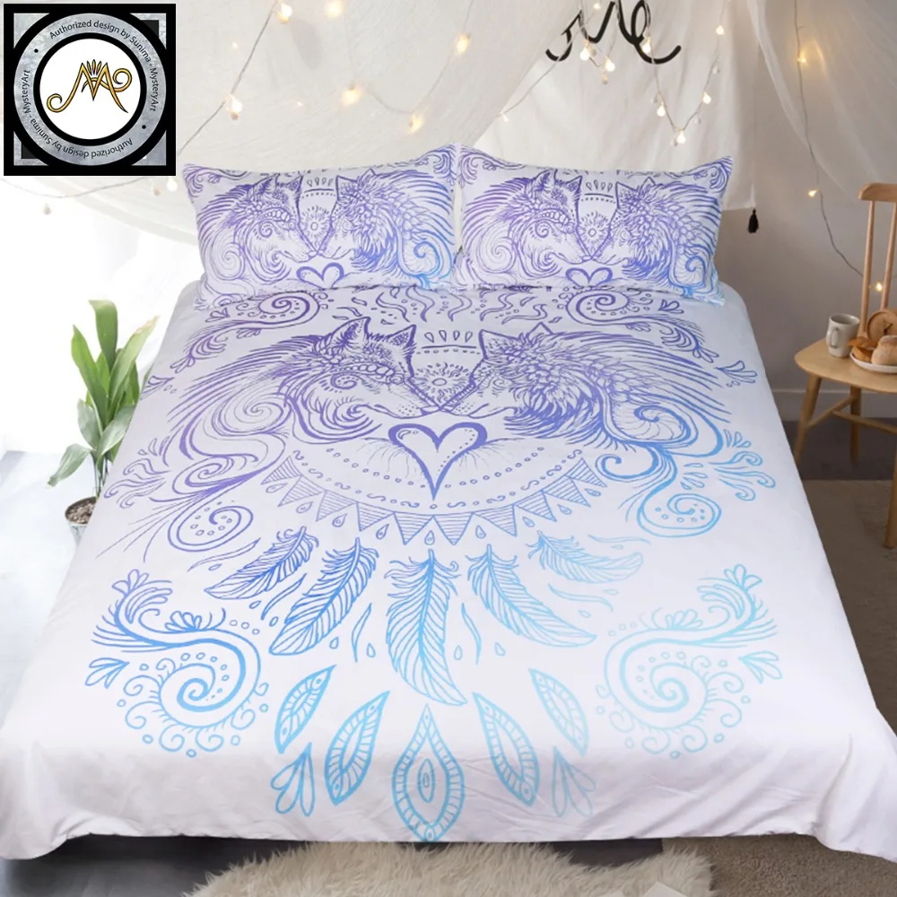 Wolves Heart by SunimaArt Bedding Set Blue and White Duvet Cover Feathers Printed Bed Set 3-Piece Home Textiles For Couples
Wolves Heart by SunimaArt Bedding Set Blue and White Duvet Cover Feathers Printed Bed Set 3-Piece Home Textiles For Couples