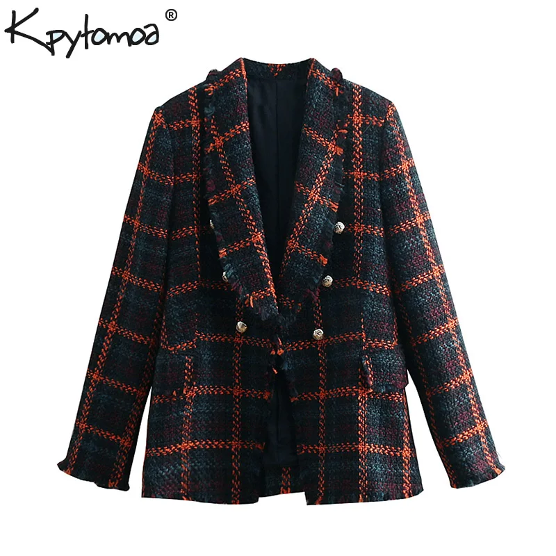 Vintage Chic Double Breasted Frayed Tweed Blazers Coat Women 2020 Fashion Long Sleeve Plaid Tassel Outerwear Casual Casaco Femme
Vintage Chic Double Breasted Frayed Tweed Blazers Coat Women 2020 Fashion Long Sleeve Plaid Tassel Outerwear Casual Casaco Femme