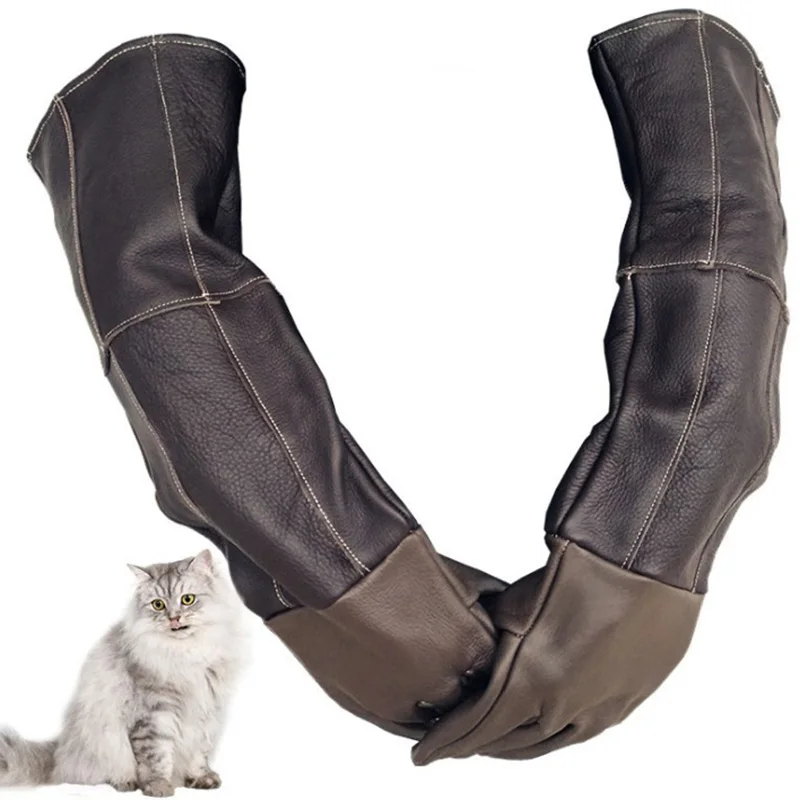 Перчатки для защиты от укуса собак и кошек длинные толстые кожаные перчатки | Дом
