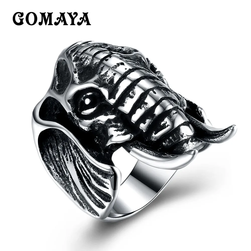 GOMAYA Silver Gold Color Vintage Elephant Ring Men Women Stainless Steel Punk Animal Rings Male Jewelry Bague Homme
GOMAYA Silver Gold Color Vintage Elephant Ring Men Women Stainless Steel Punk Animal Rings Male Jewelry Bague Homme