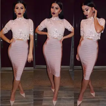2018 new bodycon elegant bodycon shiny lace short sleeve high neck sexy pink nude knee-length 2 two piece set bandage dress
2018 new bodycon elegant bodycon shiny lace short sleeve high neck sexy pink nude knee-length 2 two piece set bandage dress