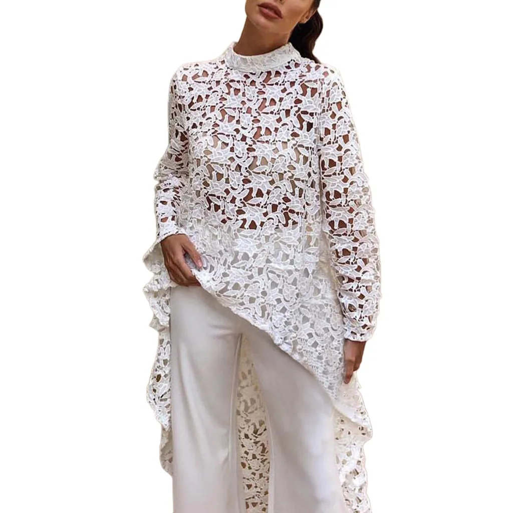 Elegant Floral Lace Blouse Shirt Women White Irregular turtleneck Blouse Spring Summer Hollow Out Tops Blouse Blusas L2
Elegant Floral Lace Blouse Shirt Women White Irregular turtleneck Blouse Spring Summer Hollow Out Tops Blouse Blusas L2