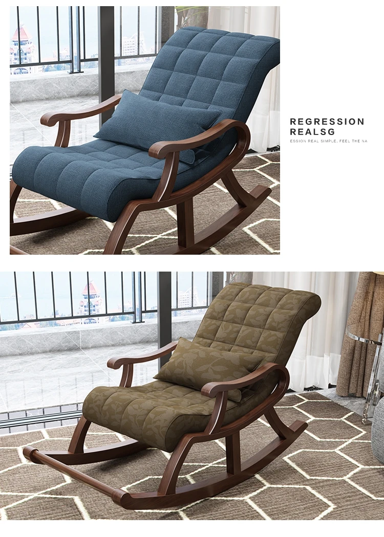Mecedora de madera sólida de lujo para adultos, silla reclinable para