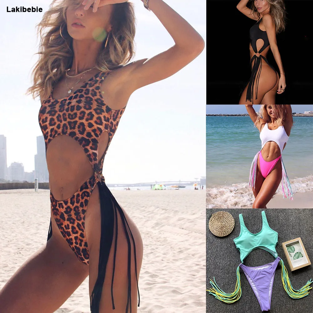 Фото Sexy Tassel Bikini Swimwear 2019 Women Cut out bodysuits one-piece Swimsuit Bathing Suit Monokini Beachwear Maillot De Bain | Спорт и
