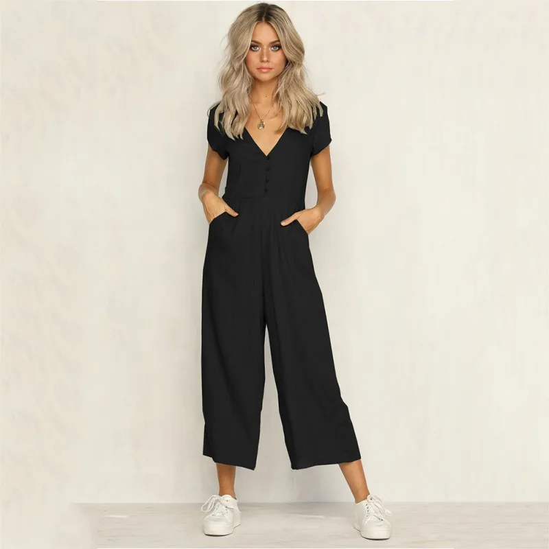 2018 Summer New Fashion Women Clothing Rompers Deep V collar Ankle-Length Pants Solid color Black White Khaki WH6
2018 Summer New Fashion Women Clothing Rompers Deep V collar Ankle-Length Pants Solid color Black White Khaki WH6