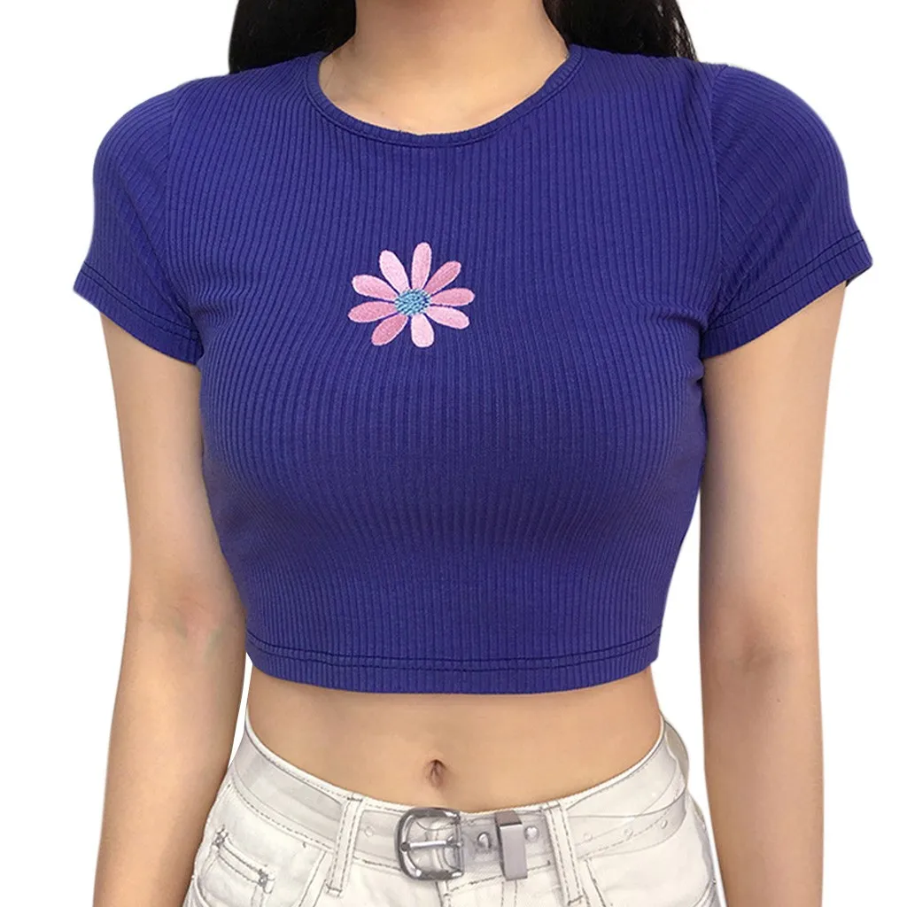 T Shirts Women 2019 Summer Kawaii Fashion Tight O Neck Short Sleeve Embroidery a small flower Short Sleeve Summer Short T-shirt
T Shirts Women 2019 Summer Kawaii Fashion Tight O Neck Short Sleeve Embroidery a small flower Short Sleeve Summer Short T-shirt