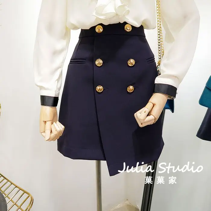 Europe and United States ancient double metal buckle skirt A word skirt tall waist cultivate thin navy irregular mini skirts
Europe and United States ancient double metal buckle skirt A word skirt tall waist cultivate thin navy irregular mini skirts