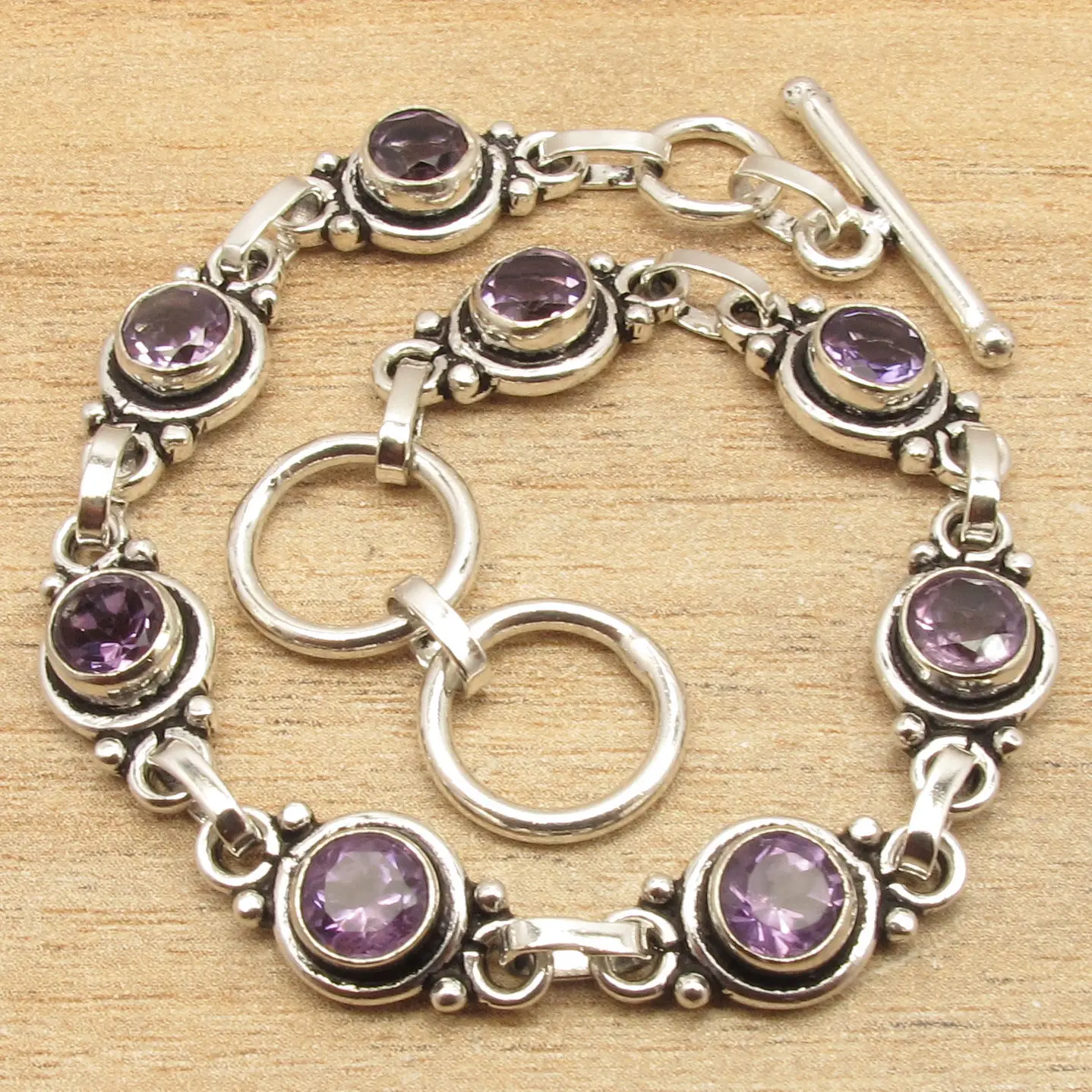 

Natural AMETHYSTS Gems Delicate Jewellery Bracelet 7 1/2" ! Silver Plated