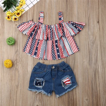 2019 Short Sleeve Off Shoulder Top Blouse Denim Shorts 4th July Outfits Independence Day Toddler Kid Baby Girl Clothes Set
2019 Short Sleeve Off Shoulder Top Blouse Denim Shorts 4th July Outfits Independence Day Toddler Kid Baby Girl Clothes Set