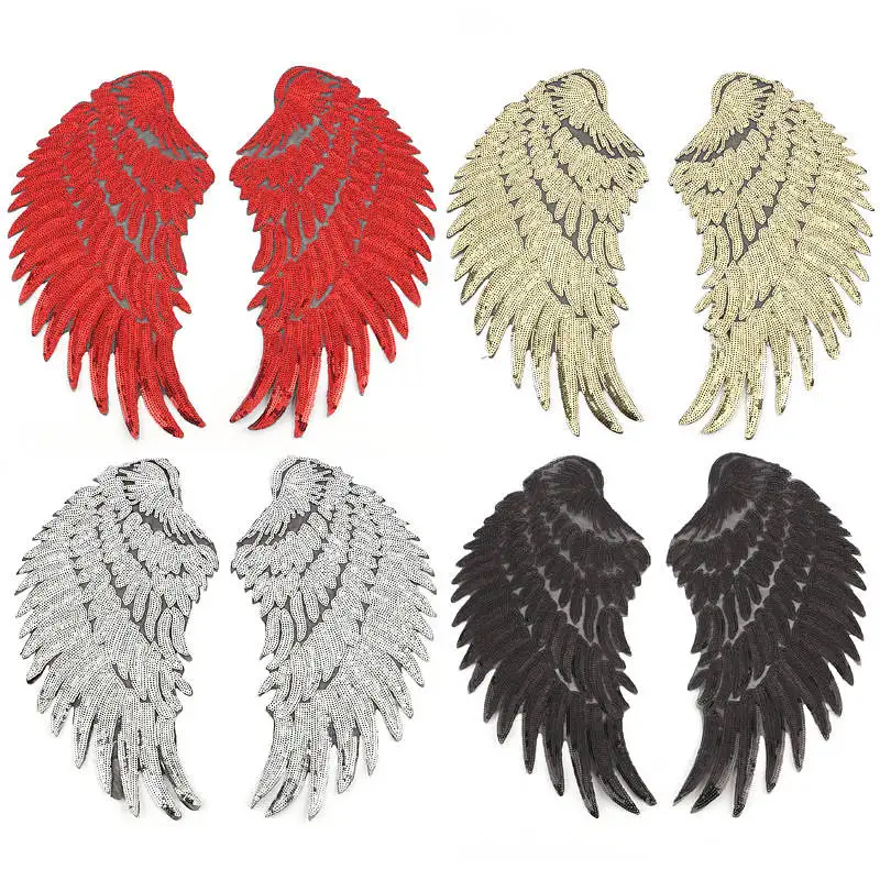 

Sliver Gold Black Red Sequined Angel Wings Patch For Clothes Embroidered Patch Diy Motif Applique Stickers Garment Accessories
