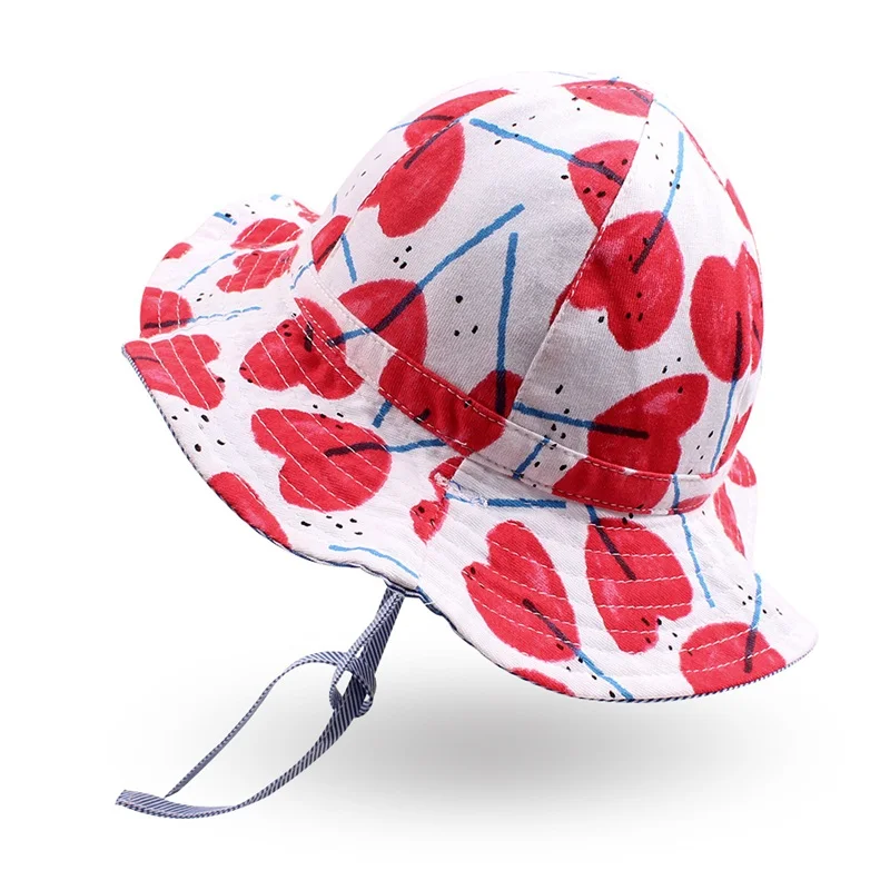 Summer Baby Girls Hat Reversible Heart Baby Bucket Hat Wide Brim Sun Hat Caps For Girls Toddler Kids Hat Baby Girls Clothing (32)