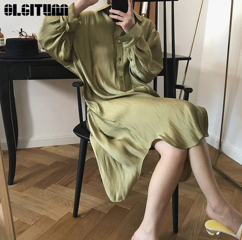Vintage Silk Satin Dress Female Temperament Goddess Lazy Shirt Dress Loose Long Sleeve Silk Soft Long Robe Femme High Quality
Vintage Silk Satin Dress Female Temperament Goddess Lazy Shirt Dress Loose Long Sleeve Silk Soft Long Robe Femme High Quality