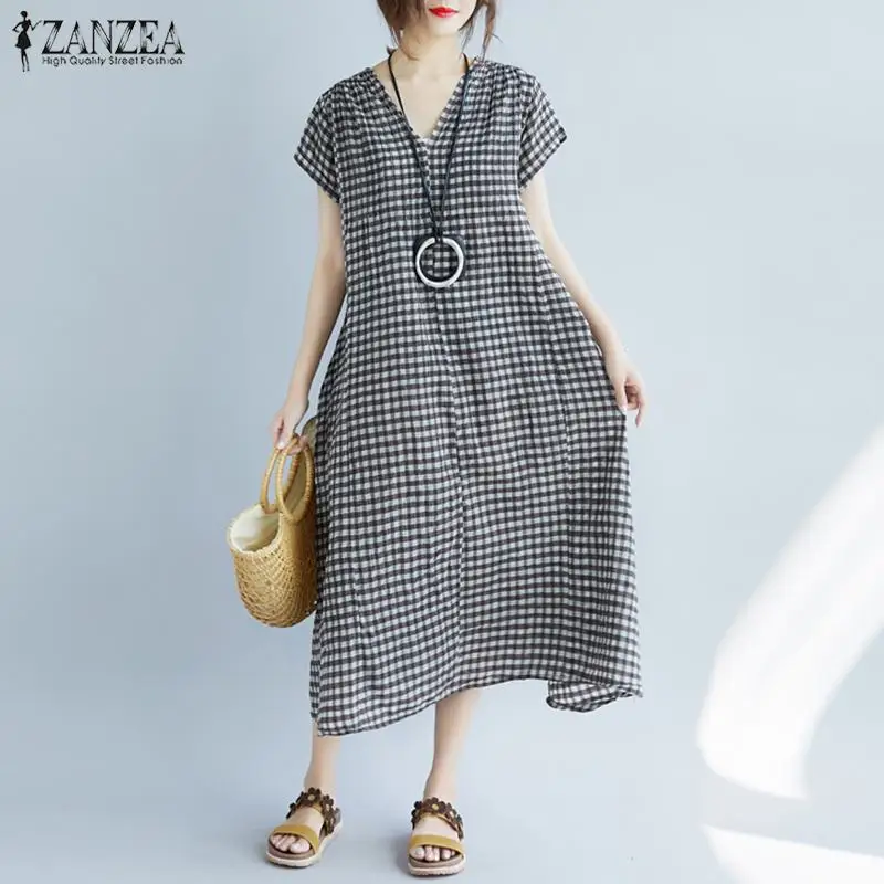 Women Plaid Checked Dress Summer Sundress ZANZEA Vintage V Neck Short Sleeve Kaftan Dresses Robe Femme Loose Party Vestido 5XL
Women Plaid Checked Dress Summer Sundress ZANZEA Vintage V Neck Short Sleeve Kaftan Dresses Robe Femme Loose Party Vestido 5XL