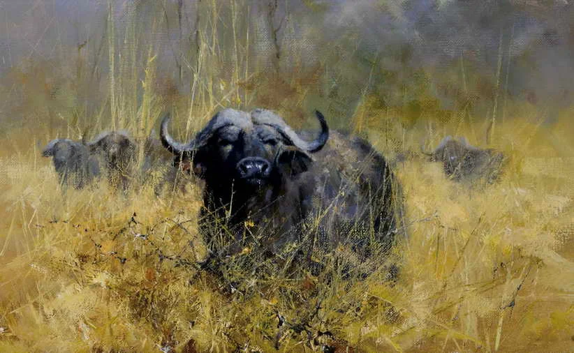 Image HD Printed Modern Art Wall Decor Color Animal Water Buffalo In Tall Grass Oil Painting Picture On Canvas Sitting Room Decoration