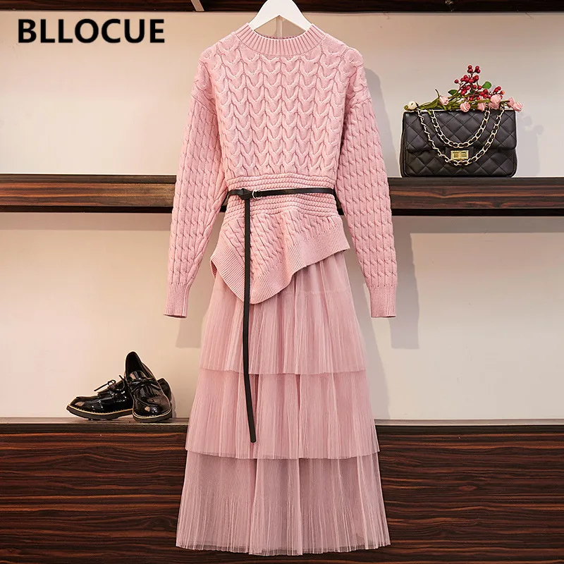 BLLOCUE Women Pink 2 Piece Set Irregular Loose Long Sleeve Twist Sweater Top+ Cake Mesh Skirts Pleated Tulle Skirt Suit
BLLOCUE Women Pink 2 Piece Set Irregular Loose Long Sleeve Twist Sweater Top+ Cake Mesh Skirts Pleated Tulle Skirt Suit