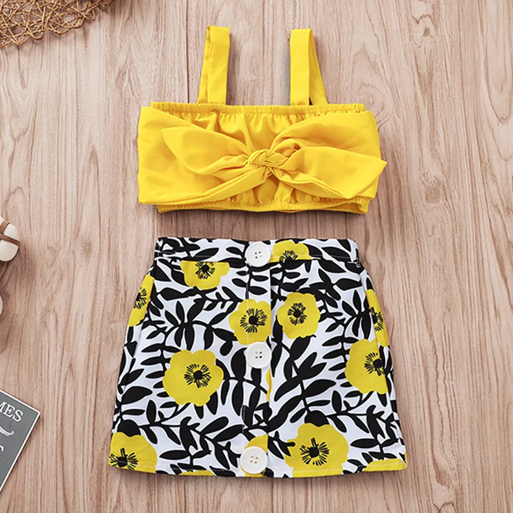 Camidy 2Pcs Pineapple Vest Crop Tops Denim Shorts Baby Girl Summer Outfits Set