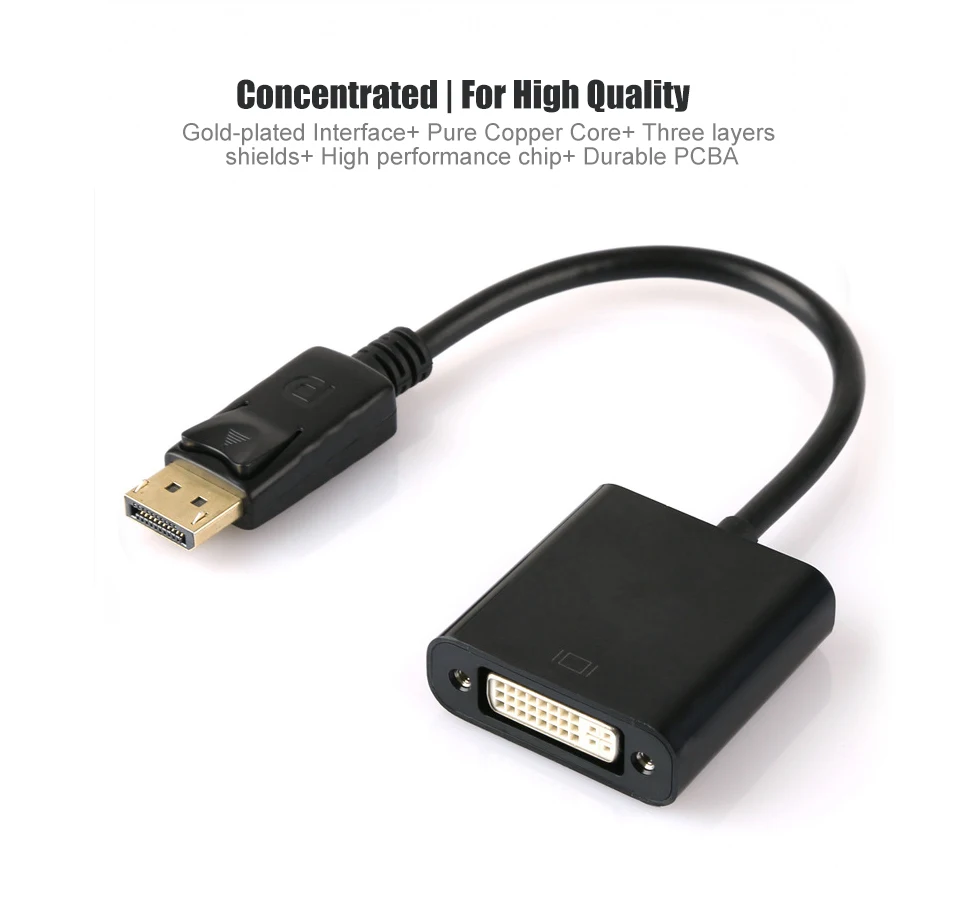 DP to DVI Adapter DisplayPort to DVI 24+5 Cable Adapter Converter Male to Female Support 1080P for Monitor Projector Displays (3)