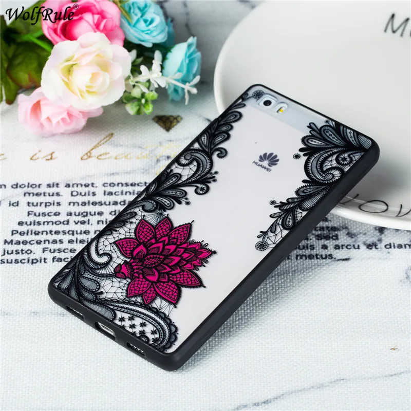 For Cover Huawei P8 Lite Case TPU & PC Embossed Lace Rose Pattern Bumper Phone 2016 Funda 5'' |