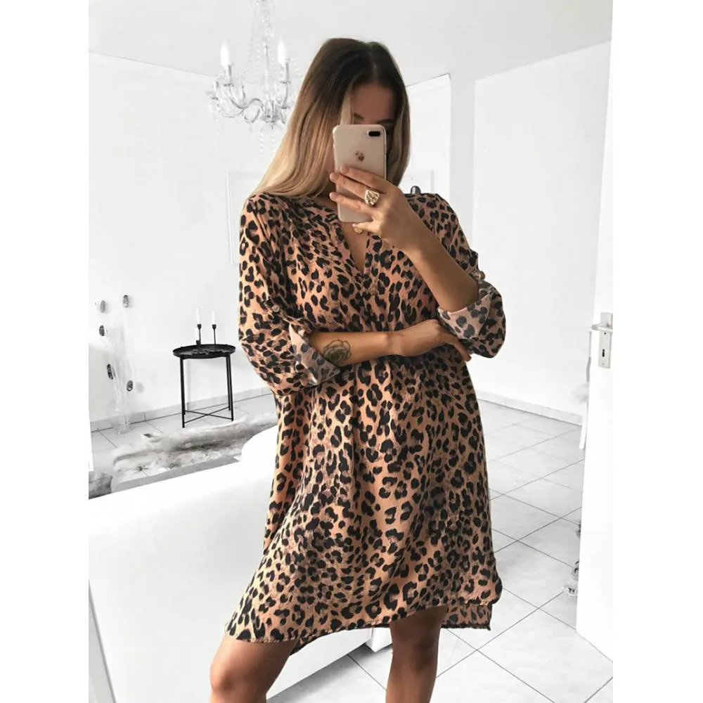 Fashion New Ladies Loose Casual Shirt Dresses Sexy V Neck Ol Leopard Print Summer Dress Tunic Women Mini Party Dress Vestidos
Fashion New Ladies Loose Casual Shirt Dresses Sexy V Neck Ol Leopard Print Summer Dress Tunic Women Mini Party Dress Vestidos