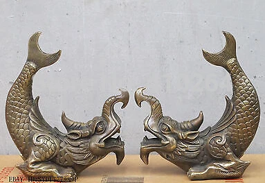China Bronze Luck auspicious bonsai sculpture Myctophum Dragon fish Statue Pair
China Bronze Luck auspicious bonsai sculpture Myctophum Dragon fish Statue Pair