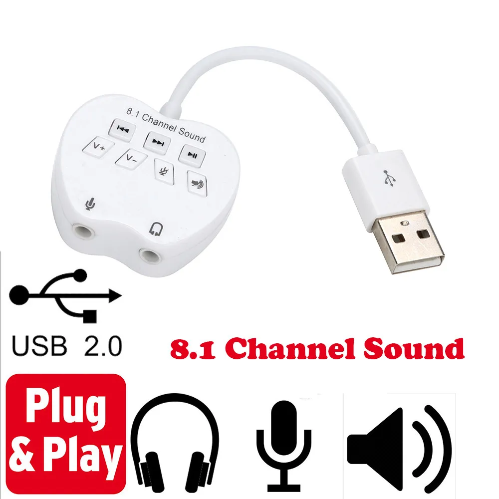 8.1 Channel USB External 3D Audio Sound Card Adapter For PC Laptop Headphone MIC for USB 2.0 full-speed Earphone Accessories
8.1 Channel USB External 3D Audio Sound Card Adapter For PC Laptop Headphone MIC for USB 2.0 full-speed Earphone Accessories