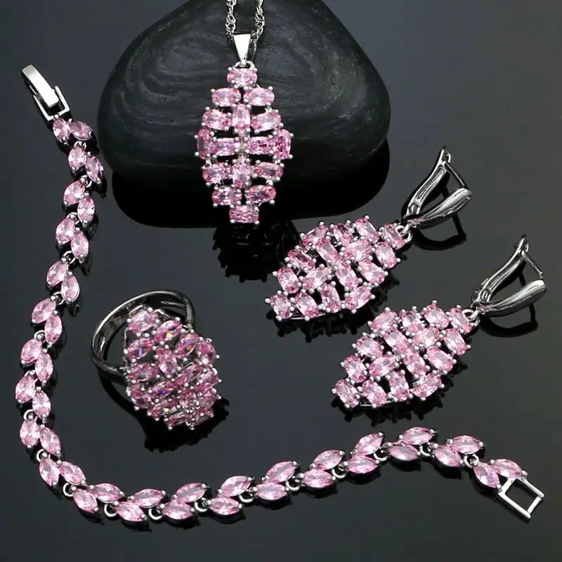 925 Sterling Silver Jewelry Sets For Women Wedding Accessories Pink Cubic zirconia Earrings/Pendant/Necklace/Ring/Bracelet Set
925 Sterling Silver Jewelry Sets For Women Wedding Accessories Pink Cubic zirconia Earrings/Pendant/Necklace/Ring/Bracelet Set