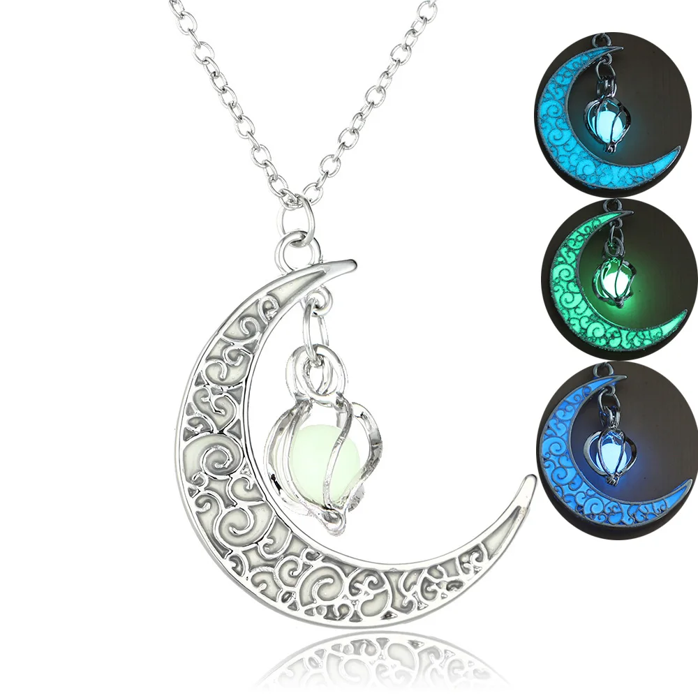2019 светящееся ожерелье в виде Луны украшения серебряное покрытие женский кулон