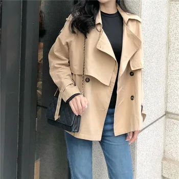Ailegogo Women Double Breasted Trench Coat Casual Loose Fit Turn Down Collar Female Short Outerwear Black Khaki Coats
Ailegogo Women Double Breasted Trench Coat Casual Loose Fit Turn Down Collar Female Short Outerwear Black Khaki Coats