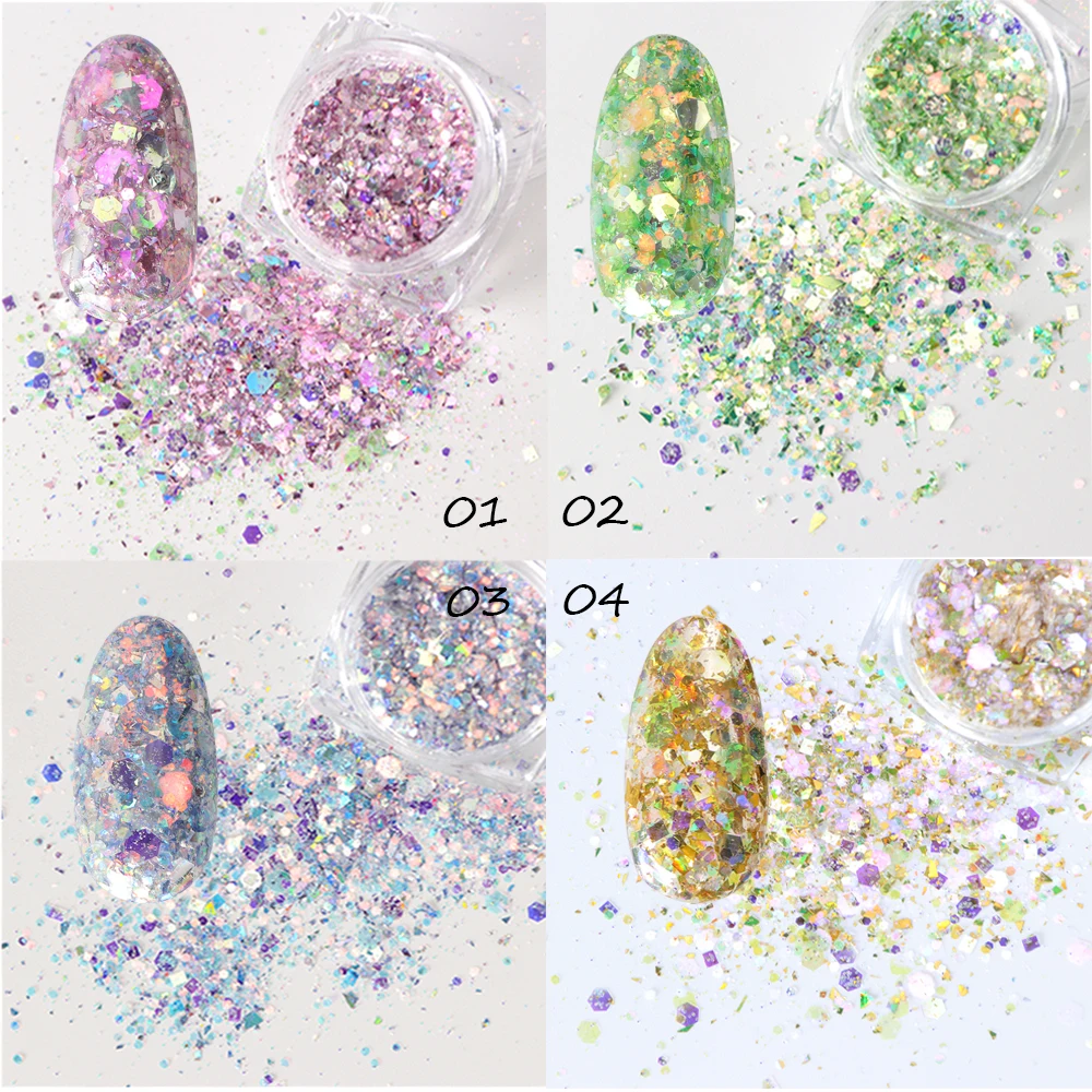 12 Box Colorful Metallic Hexagon glitter powder Flakes Sparkly Mermaid nail art Sequins 3D Manicure Powder for nailsLADJ01-12-1 (3)