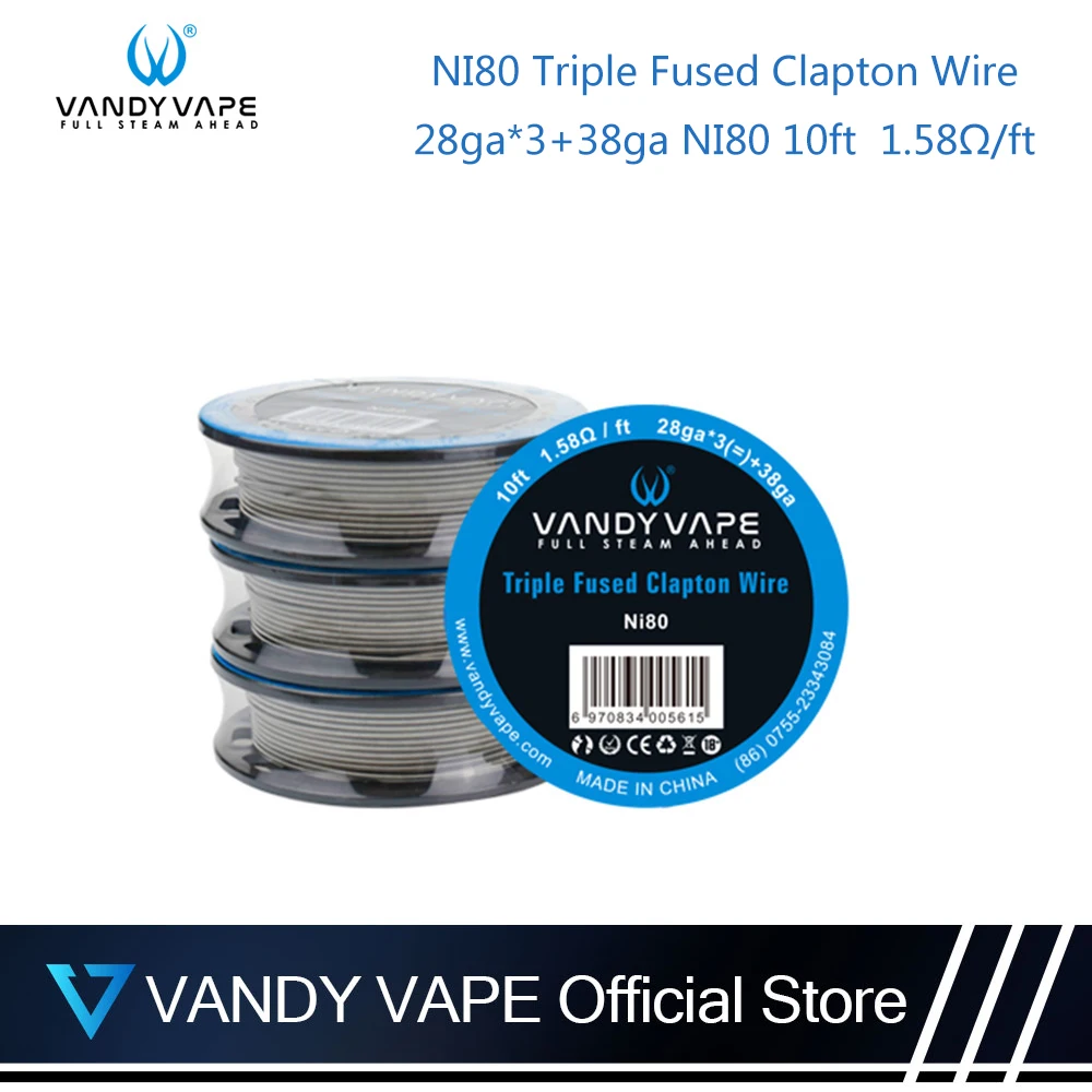 Оригинал 3 шт./5 шт. Vandy vape NI80 тройной плавленый провод Клэптона 28ga * + 38ga Ni80 10ft 1.58ohm/ft