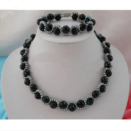 Handmade Pearl Jewellery Set,Classic Black Agates Natural Freshwater Pearl Necklace Bracelet
Handmade Pearl Jewellery Set,Classic Black Agates Natural Freshwater Pearl Necklace Bracelet