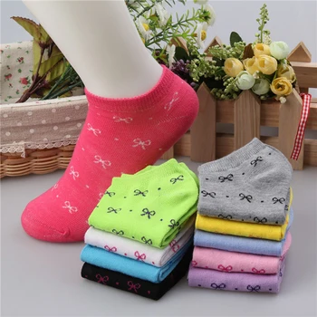 

10 Types Women Cotton Bow Sock Slippers Cute Candy Color Invisible Ventilate Boat Socks Low Ankle Hosiery For Woman Sock