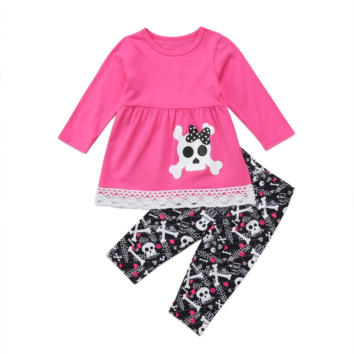 

Ropa de moda para bebés y niñas, ropa de Calavera, camiseta para niños, trajes con pantalones largos, conjunto de ropa