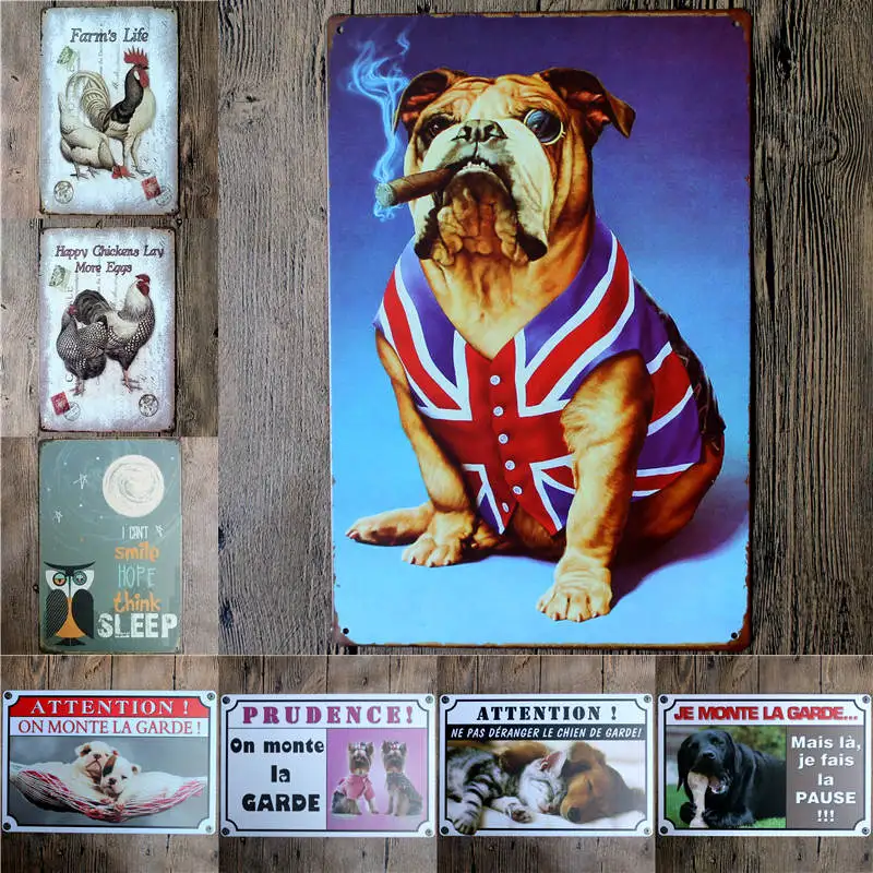 Image Dog Pet Metal Tin Sign Owl Animals Vintage Wall Art Painting Plaque Pet Store Iron Poster Home Decoration 20*30 CM