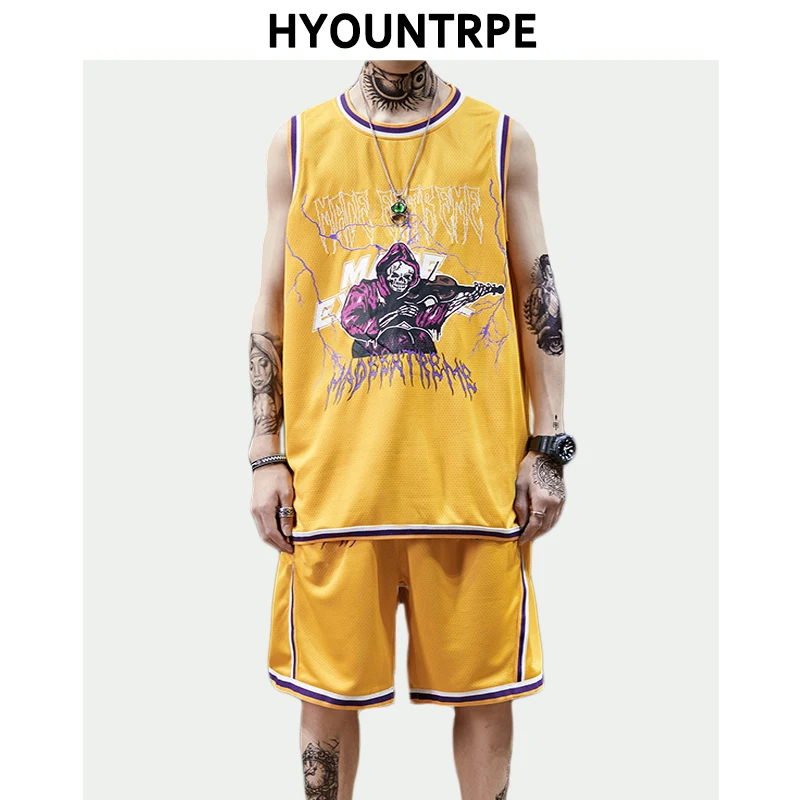 2 Pieces Sets Men Fashion Loose Skull Printed O Neck Mesh Vest And Drawstring Elastic Waist Letter Shorts Hip Hop Streetwear Set
2 Pieces Sets Men Fashion Loose Skull Printed O Neck Mesh Vest And Drawstring Elastic Waist Letter Shorts Hip Hop Streetwear Set
