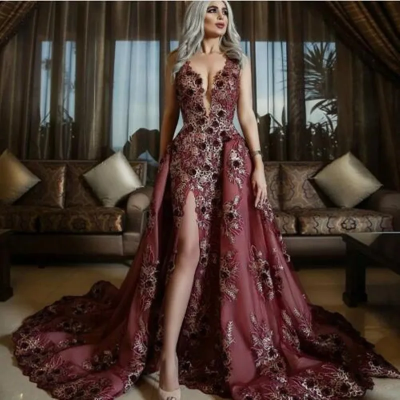 Sexy Slit Backless Formal Dresses Long Burgundy Evening Party Dress Tulle robe de soiree abiye Formal Dress Detachable Overskirt
Sexy Slit Backless Formal Dresses Long Burgundy Evening Party Dress Tulle robe de soiree abiye Formal Dress Detachable Overskirt