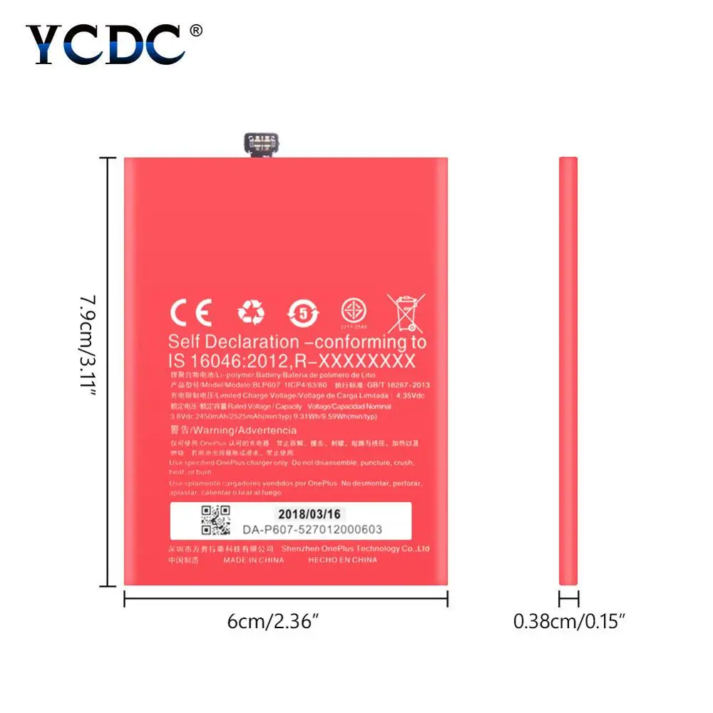 3.8V 2525mAh BLP607 Replacement Lithium Battery For Oneplus X BLP607 Battery For Oneplus X One plus X Smart Mobile Phone Bateria
3.8V 2525mAh BLP607 Replacement Lithium Battery For Oneplus X BLP607 Battery For Oneplus X One plus X Smart Mobile Phone Bateria