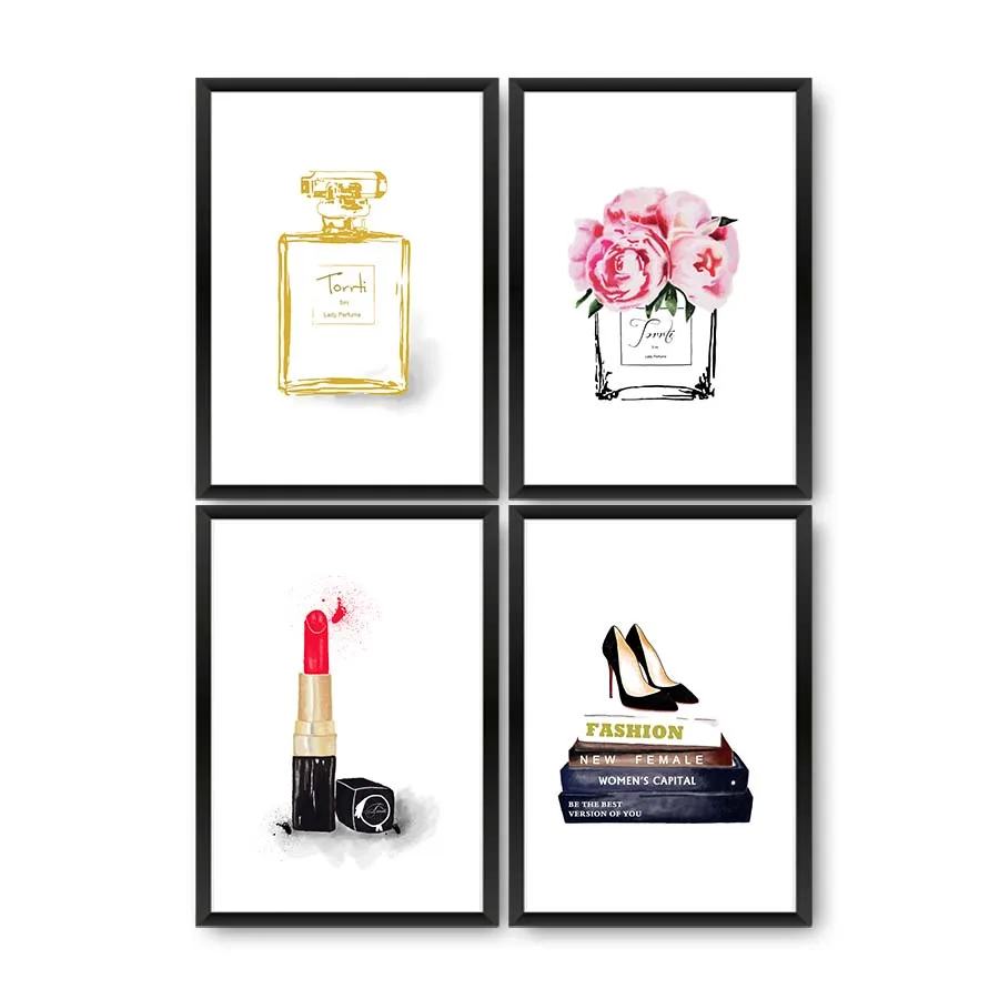 Modern Fashion Sexy beauty posters and prints Pink Perfume Lipstick High heels canvas painting for living room girls room decals
Modern Fashion Sexy beauty posters and prints Pink Perfume Lipstick High heels canvas painting for living room girls room decals