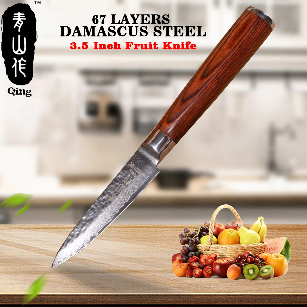 QING Brand Damascus Kitchen Knife Hammer Veins Surface VG10 Steel Blade Cooking Tool 3.5" Paring Knife Japanese Damascus Knife
QING Brand Damascus Kitchen Knife Hammer Veins Surface VG10 Steel Blade Cooking Tool 3.5" Paring Knife Japanese Damascus Knife