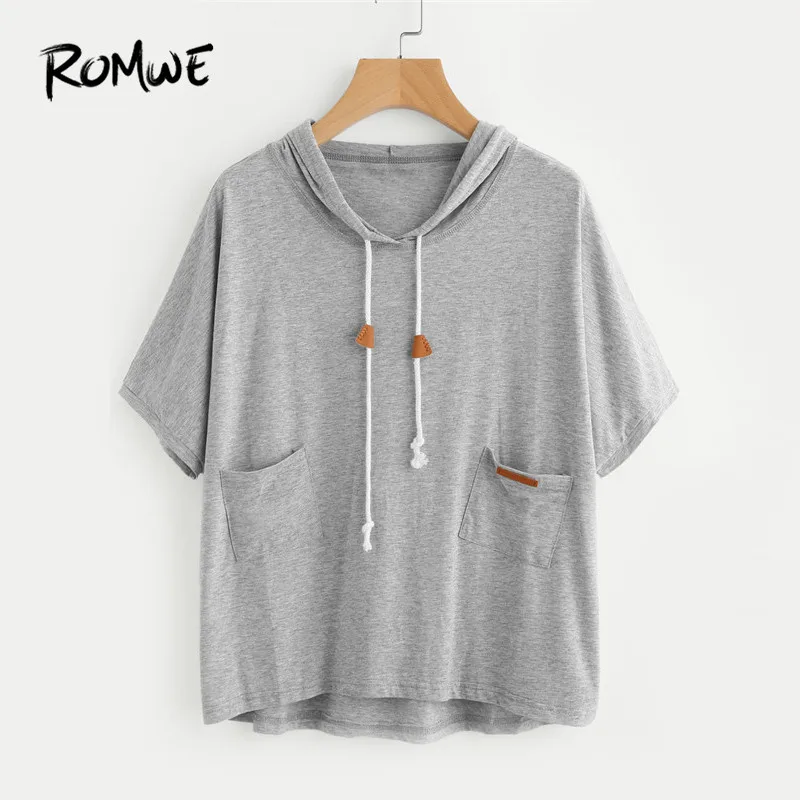 ROMWE Hooded Dip Hem Slub Tee With Dual Pocket Women Grey Regular Pocket Tops Summer Casual Plain Cotton Oversized T-Shirt
ROMWE Hooded Dip Hem Slub Tee With Dual Pocket Women Grey Regular Pocket Tops Summer Casual Plain Cotton Oversized T-Shirt