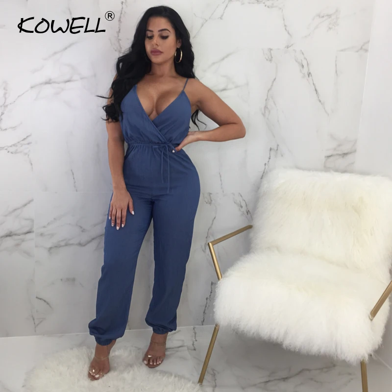 Kowell Denim Sleeveless Sexy Women Jumpsuit Romper Summer Deep V Neck Strap Backless Long Playsuit Fitness Overalls Party Club
Kowell Denim Sleeveless Sexy Women Jumpsuit Romper Summer Deep V Neck Strap Backless Long Playsuit Fitness Overalls Party Club