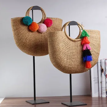 2020 Tassel Hairball Handmade Cotton Beach Bag Weaving Ring Wood Top-handle Handbags Ladies Straw Wrapped Bag Moon Shaped Bags
2020 Tassel Hairball Handmade Cotton Beach Bag Weaving Ring Wood Top-handle Handbags Ladies Straw Wrapped Bag Moon Shaped Bags