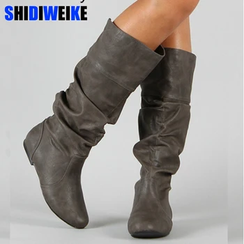 Fashion women casual Mid-Calf boots shoes PU Leather women Female Winter Warm Round Toe Slip-On flat Snow Boots shoes mujer n319 
Fashion women casual Mid-Calf boots shoes PU Leather women Female Winter Warm Round Toe Slip-On flat Snow Boots shoes mujer n319