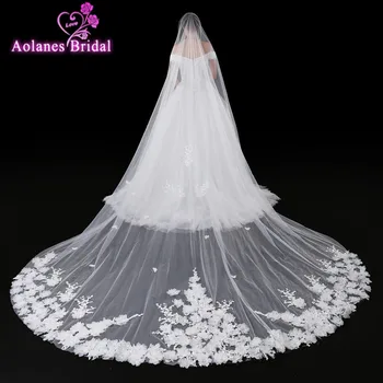 2017 New Velos de Novia 4 Meters Ivory Lace 3D Flowers Bridal Veil Sparkling Appliques Edge Purfle Long Cathedral Wedding Veils
2017 New Velos de Novia 4 Meters Ivory Lace 3D Flowers Bridal Veil Sparkling Appliques Edge Purfle Long Cathedral Wedding Veils