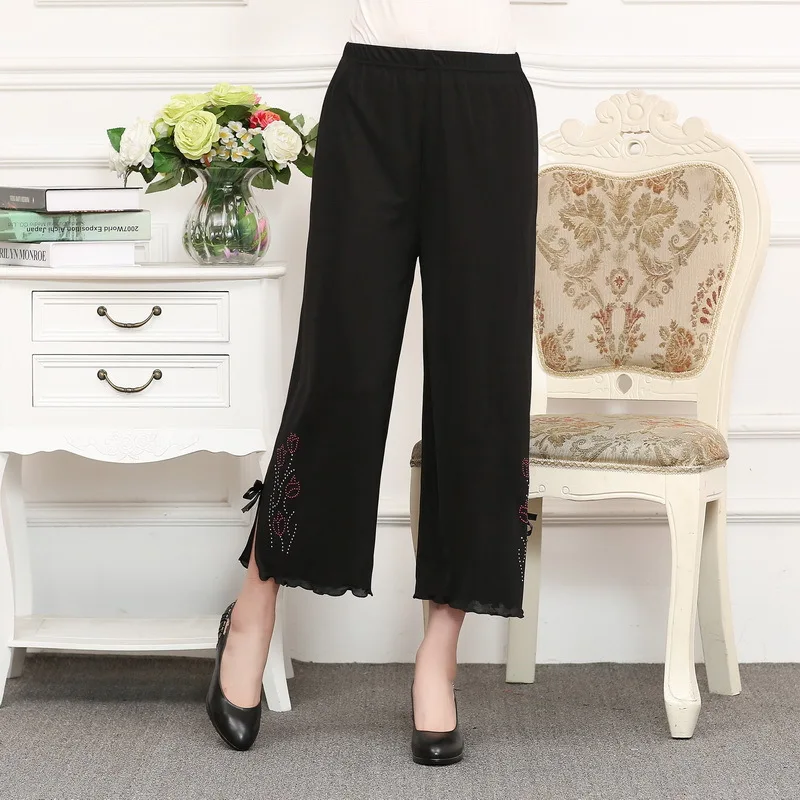 NIFULLAN Black Wide-legged Pants Women's Summer Mother Plus Size Diamond Elastic Waist Loose Spring Fall Casual Cropped Trousers
NIFULLAN Black Wide-legged Pants Women's Summer Mother Plus Size Diamond Elastic Waist Loose Spring Fall Casual Cropped Trousers